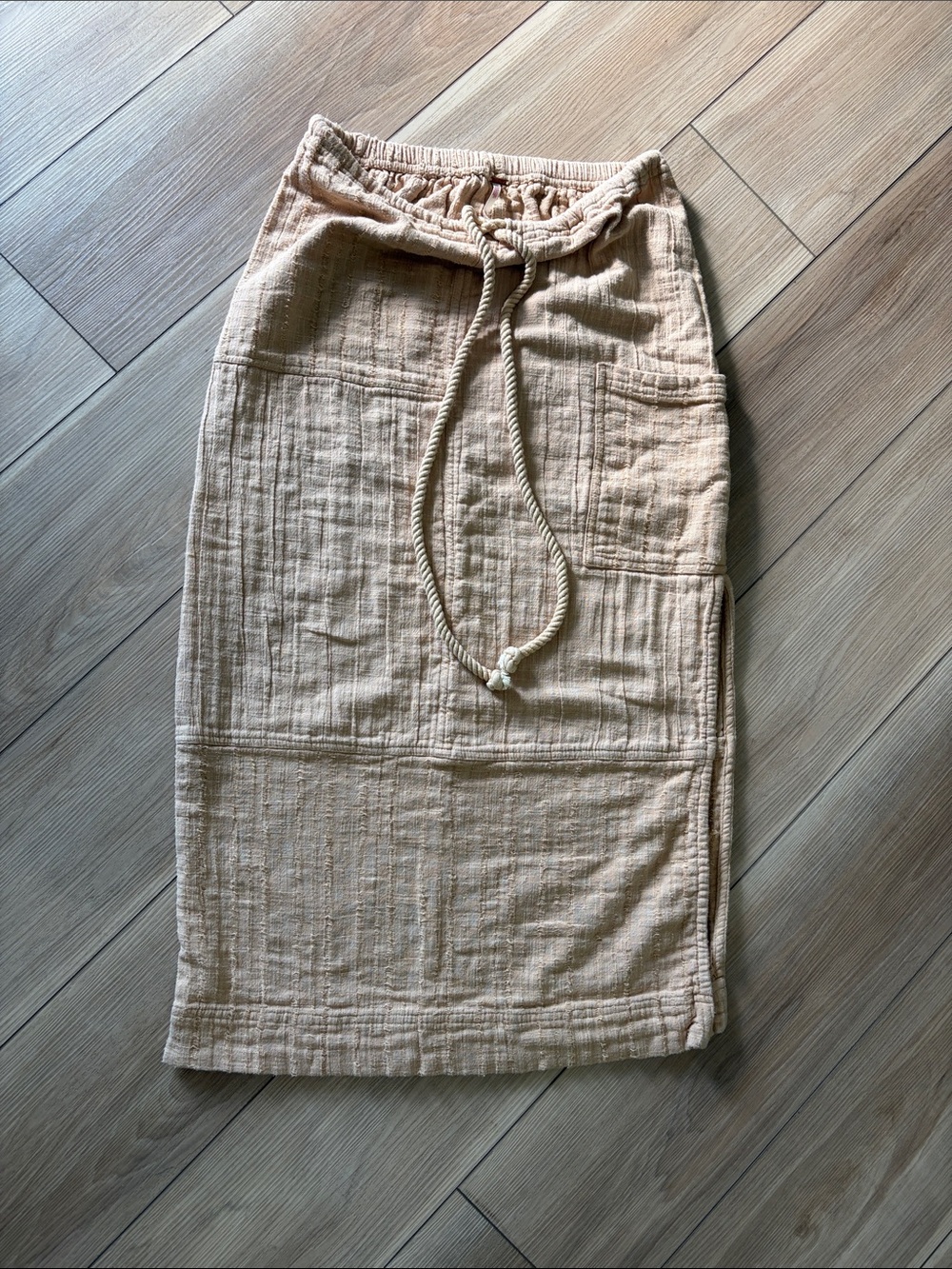 Free People Neutral Beige Textured Drawstring Midi Skirt